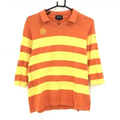 ★SALE価格★【美品】パーリーゲイツ 七分袖スキッパーシャツ オレンジ×イエロー ボーダー レディース 1(M) ゴルフウェア PEARLY GATES