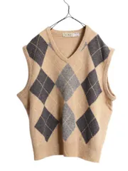 【お得なクーポン配布中!】 80s スコットランド製 エルエルビーン ラム ウール Vネック ニット ベスト メンズ XL ヴィンテージ LLBEAN 重ね着 アーガイル 大きいサイズ