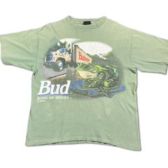 0107 90ｓ　XL　緑　バドワイザー　カエル＆トレーラー　両面プリント　Budweiser　ビンテージ
