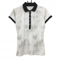 アンダーアーマー 半袖ポロシャツ 白×グレージュ 総柄 ロゴプリント レディース SM ゴルフウェア UNDER ARMOUR