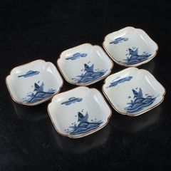 極美品／希少柄】有田焼 香蘭社 染錦鹿紅葉文 レトロな本型皿5枚