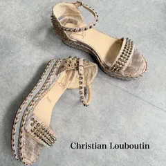 美品 ルブタン Christian Louboutin カタクロウ ウェッジソール サンダル スタッズ ストラップサンダル ゴールド シルバー 37 24cm M6