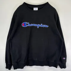 古着 チャンピオン Champion スウェット リバースウィーブ トレーナー ビッグロゴワッペン刺繍 大きいサイズ 2XL  ブラック メンズ