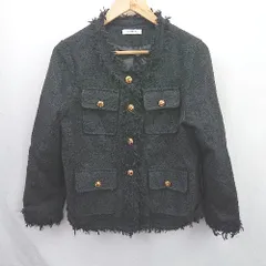 ◇ ⊇ ap retro シンプル系 長袖 ツイードノーカラージャケット サイズF ブラック系 レディース E  【1507160029593】