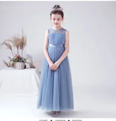 キッズドレス 子どもドレス 高級 子供ドレス ロング丈 発表会ドレス ジュニア 女の子 ロング コンクール ドレス 結婚式 キッズ こども フォーマル リボン ブルー ミントグリーン ノースリブ 無地 ピアノ発表会 ジュニアロング キッズ yingx01