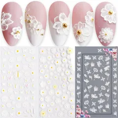 【特価セール】ネイルシールセット DIY 複数のスタイル ステッカー 立体彫刻 葉 白 蝶 花 5D 中空 ネイルステッカー 3枚セット ネイルシール