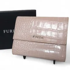美品 FURLA フルラ 折り財布 クロコ 型押し ピンク 三つ折り コンパクトウォレット 箱付き