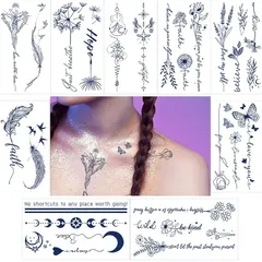 【新品】 VIWIEU 9枚タトゥーシール 二週間 花・蝶・月・星・文字・英語・羽根 おしゃれ レディース用、 ・白い一時的なセクシーボディシールギフト、誕生会、写真撮影、結婚式、休日 防水長持ち 刺青シール 腕、胸骨、足、体、胸、肩、背中に簡単貼る 1