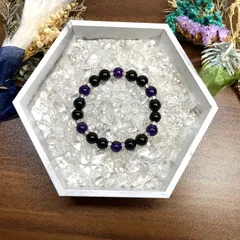 モリオン&アメジスト パワーストーン ブレスレット 天然石ブレス (シルバー) 10mm メンズ・レディース 厄除け 恋愛運 お守り [17]