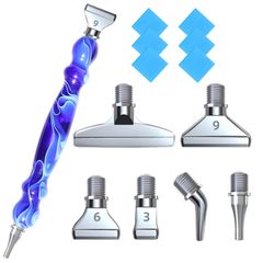 【新着商品】DIYクラフト用 5Dダイヤモンドペインティングアクセサリーツール 快適なグリップ 接着剤粘土6個 チップ6個 高速ドリル用 ダイヤモンドアートペン ブルー ダイヤモンドペインティングペンキット 金属ねじ山チップ 14個 LIBIFUN