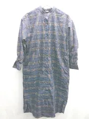 ◇ ◎ ⊇ URBAN RESEARCH DOORS チェック柄 長袖 ロング ワンピース サイズF ネイビー系 レディース E  【1409100032864】