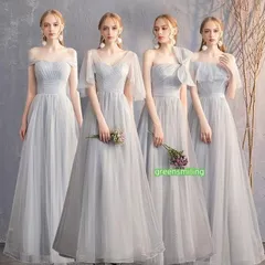 【送料無料】ブライズメイド ドレス ロングドレス グレー ピアノ 発表会 花嫁 オフショルダー アシンメトリー ペアトップ フリル スレンダ【今季トレンド】ZZ520