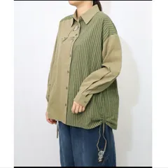 Scolar ネコの横顔刺繍 ストライプ切替シャツ