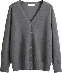 Dep Club 肌触りが良いxきちんと感 スクールカーディガン 女子 大きいサイズ 学生 レディース 無地 事務服 仕事 ニット 上品 Vネック 長袖 柔らか 春 秋 冬(ダークグレー,  M)