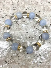 ★ブレスレット★ アクアマリン 水晶 クリスタル パワーストーン 10㎜ 水色 ゴールド 内径約15㎝ 天然石