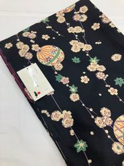 «花ラブリ»　PK993BK　新品　小紋　着物 　袷　ポリエステル　黒　ブラック　鞠　桜　さくら　和服　和装　和柄　和風