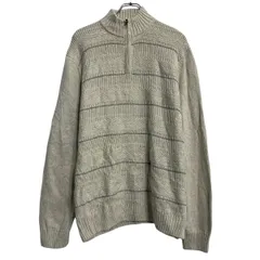 CHAPS コットンニット セーター XL ホワイト チャップス ハーフジップ ビッグサイズ ボーダー 秋冬 古着卸 アメリカ仕入 a702-5888