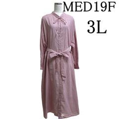 MED19F 레이디스 셔츠 원피스 웨스트 리본 스트라이프 서지컬 원피스 롱 원피스 7분 소매 스트라이프 레드 화이트 레드 화이트 3L 15호 큰 사이즈