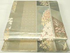 平和屋着物◎六通柄袋帯　短冊花鳥文　金糸　正絹　逸品　DAAT8372qp