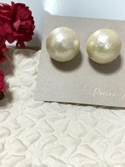 K18金コーティング  サージカルステンレスポスト　日本製 ジュエリー ピアス 特大 コットンパール パール　大ぶり