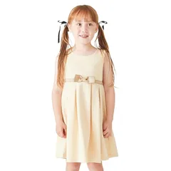 【新品】 [ever closet] フォーマル ワンピース キッズ 子供 女の子 スカート 無地 110 ベージュ リボン ストレッチ 秋服 通年 セレモニー オケージョン 子供服 キッズ服 エバークローゼット 1