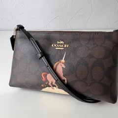 ✨Bランク　  COACH　ショルダーバッグ　クロスボディー　アクセサリーポーチ　カード入れ　bag　ユニコーン　PVC　シグネチャー　レザー　ブラウン　「111EL」