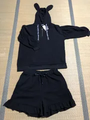 大きいサイズ　ウサミミジップパーカー&フリルショートパンツセット 3L