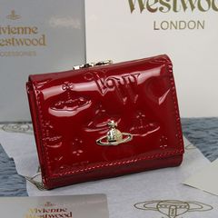 新品  美品 Vivienne Westwood ヴィヴィアンウエストウッド 財布  カード入れ　誕生日ギフト　光沢　ブラック　スムースレザー　小銭入れ　気質 可愛いウォレット　金入れ　折りたたみ財布　13110　ウインレッド三つ折りたたみ財布
