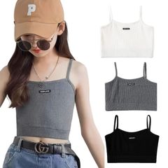 新品 [ZGKULAEAOW] キャミソール キッズ ニット素材 女の子 ハーフトップ ノースリーブインナー ジュニア ダンス 子供服 ヒップホップ スポーツ