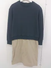 ◇ ◎ ADAM ET ROPE アダムエロペ 切替 ニット 長袖 ミニ ワンピース サイズ38 ネイビー ベージュ レディース  【中古】 【1204050004011】