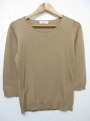 【送料無料】【美品】a.v.v 長袖 ニットセーター ビジュー装飾 来ぼブラウン レディース Mサイズ38 ■管理番号L26831AWS24-230507-50((4)