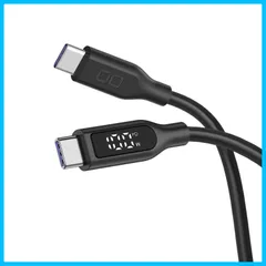 CIO 柔らかいシリコンケーブル 液晶ディスプレイ搭載 USB type-C 充電ケーブル 100W対応 iphone15 タイプC usb type c to c ケーブル 【液晶部に保護フィルム有】(1m ストレート ブラック)