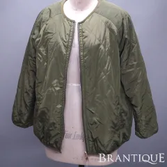 ◆新品/未使用◆ 2WAY カーキ アウター キルティング ジャケット ジャンパー ブルゾン MA-1風 ノーカラー ファー Ｌサイズ レディース アウター