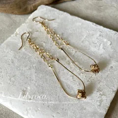 14kgf製/ゴールドチェーンツイストビーズロングピアス