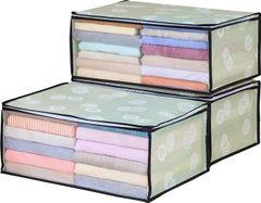 【在庫処分】アストロ 収納ケース 衣類用 3個組 不織布 収納袋 折りたたみ ※色・柄指定不可 183-29
