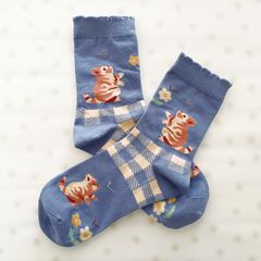 【再入荷】ねこ ギンガムチェック ソックス