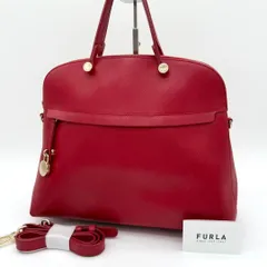 【美品】FURLA PIPER ハンドバッグ 2way ドーム型 レザー 赤色 美品】FURLA PIPER ハンドバッグ 2way ドーム型 レザー 赤色