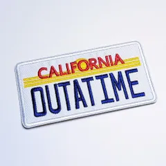 再入荷！送料無料！ ★刺繍アイロンワッペン★【 Back to the Future（ バックトゥザフューチャー）】OUT A TIME / デロリアンナンバープレート 〚アメリカン雑貨 アメトイ〛