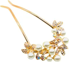 Miaomyao ミャオミャオ 簪 かんざし バチ型 髪飾り 和装 留袖 金属 パール ビジュー フラワー 花 コーム ピンクゴールド ヘアアクセサリー(ピンクゴールド,  ワンサイズ)