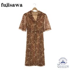 ☆美品☆ fujisawa フジサワ ワンピース 半袖 ロング丈 レース エレガント きれいめ オシャレ レディース ブラウン 901-3136 送料無料