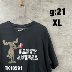 g21 ブラック Tシャツ 半袖 XL メンズ コットン クルーネック ビッグプリント アニマル PARTY ANIMAL USA 海外輸入 古着 TK10591