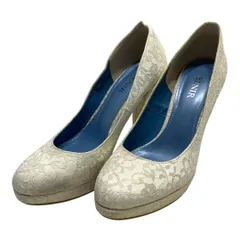 【美品】ベニル (23) パンプス 結婚式 ブライダルシューズ アーモンドトゥ レース ヒール 定番デザイン