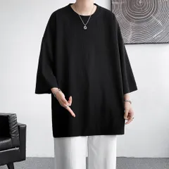 ☆ ブラック ☆ 2XL ☆ 7分袖Tシャツ メンズ 無地 Tシャツ メンズ 七分袖 トップス 無地 春 夏 秋 男性 カジュアルシャツ 7分袖 カジュアル おしゃれ ビッグシルエット カットソー 無地tシャツ メンズtシャツ オーバーサイズ