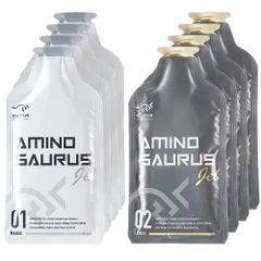 【特価商品】アミノサウルスジェル カフェイン配合 2種各4合計8個入り (マンゴー・レモン)/マラソン ランニング フルマラソン 長距離ランナー AMINOSAURUS GEL 新デザイン