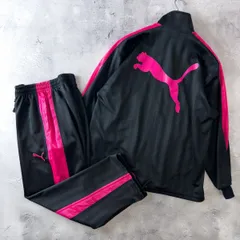 日本製 PUMA プーマ ジャージ ジャケット & パンツ 上下 セットアップ / メンズ S-M 黒 ピンク シャドーストライプ 貴重 廃盤 美品 レトロ
