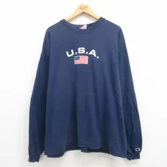 XL/古着 チャンピオン Champion 長袖 ビンテージ Tシャツ メンズ 00s USAロゴ 大きいサイズ コットン クルーネック 紺 ネイビー 25jul29 中