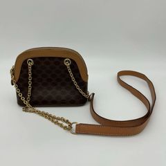 CELINE（セリーヌ）マカダム ブラウン系 茶 ヴィンテージ スモール ミニ チェーンショルダーバッグ バック カバン 鞄 ブランド【中古】