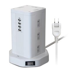 OAタップ AC10口以上 AC12口USB4ポート・タワー型・ホワ USB4.8Aタワー型・コード2m