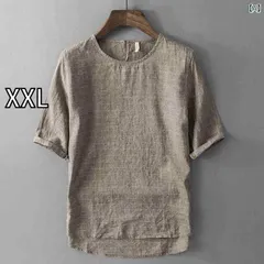 [XXL]メンズ 男性用 ファッション オシャレ シンプル 大人 かっこいい ストリート ヒップホップ HipHop 夏 コットン リネン ストライトプラウンドネック 半袖 T シャツ 通気性 半袖 リネン T シャツ トップス 薄手