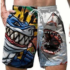 メンズ ショートパンツ 鮫 海パン 水陸両用 メンズファッション ユニークデザイン アーバンスタイル スポーツウェア プールウェア ビーチウェア カジュアル グラフィティアート モノ クロデザイン カラフル速乾 サーフパンツ 夏ファッション トレンドアイテム